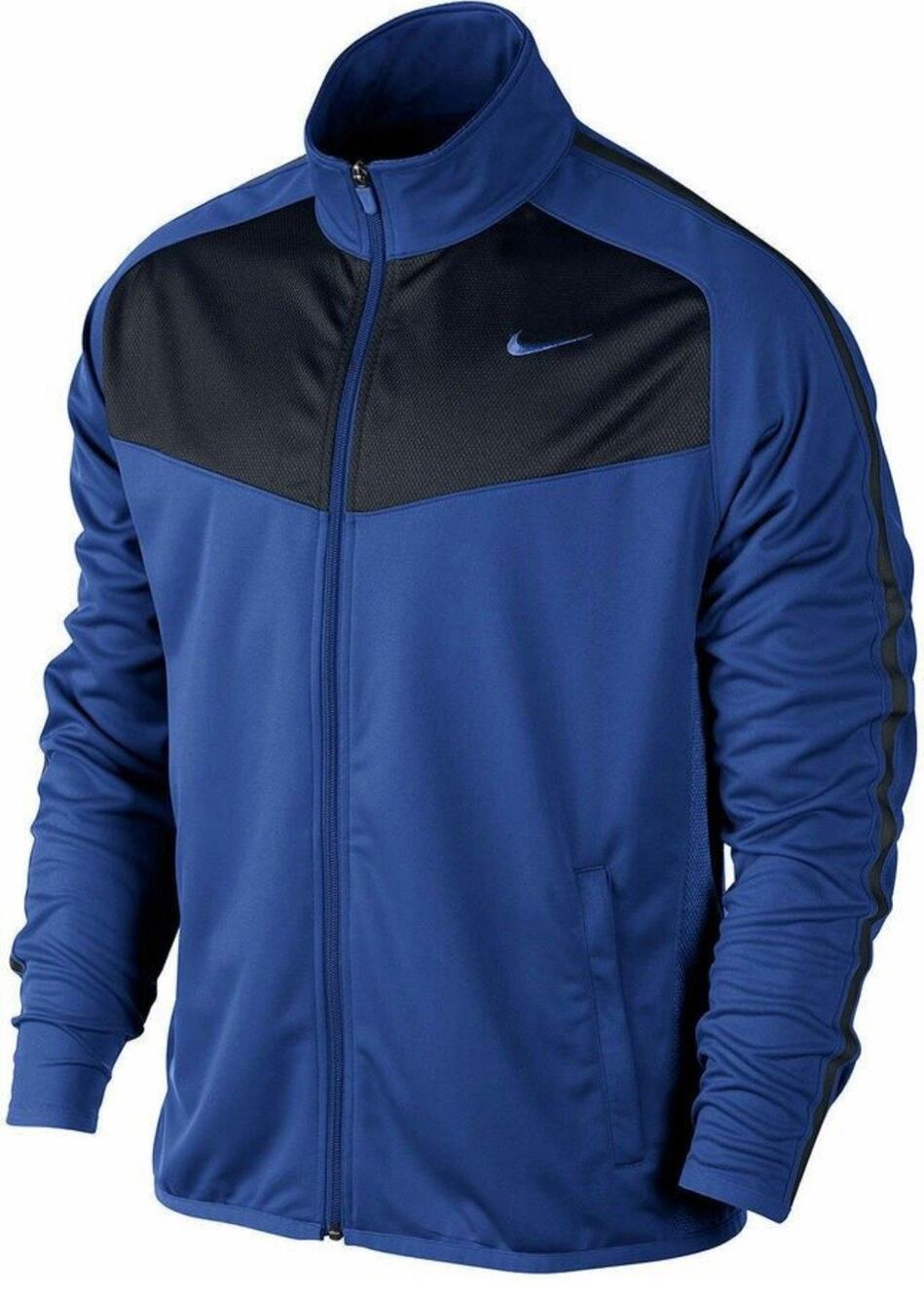 Nike Track Jacket Zip Up Black/Royal Blue With Stripes On Arms Size XL